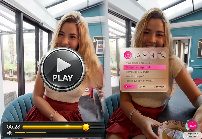 Interface de quête porno interactive Qwinky comparée à une vidéo adulte classique